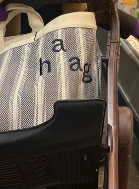 韩国设计师品牌haag同款！简约刺绣字母条纹帆布包，2026新手提包
