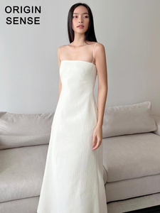 ORIGIN SENSE/知觉之门精致超细肩带简约女神范吊带白色长连衣裙