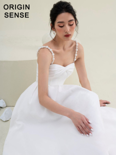 ORIGIN 知觉之门吊带性感纯白仙气感女神范儿漏锁骨度假裙 SENSE