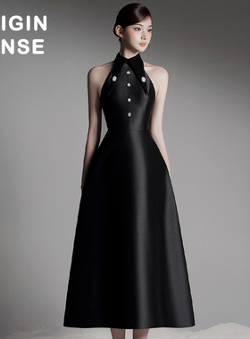ORIGIN SENSE/知觉之门小众设计新款西装领无袖高挑收腰连衣裙
