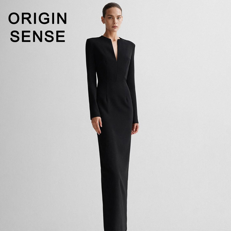 优雅知觉之门春季新款黑色极简纯色设计长款气质垂感内搭连衣裙,女装/女士精品,连衣裙,淘宝优惠券,粉丝福利购,淘宝优惠卷