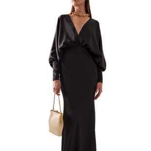 知觉“优雅永恒”系列进口三醋酸深V领性感欧美风简约黑色长礼服