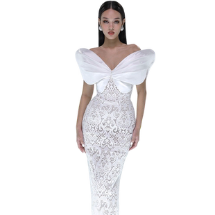 ORIGIN SENSE/知觉之门法式蕾丝镂空大蝴蝶结束腰裙V领包臀礼服装