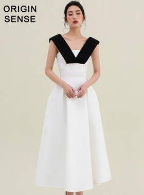 ORIGIN SENSE/知觉之门白色高档精致气质深V大摆裙女神范儿连衣裙