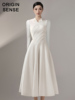 假两件不对称轻奢高档精品长袖纯白色大摆公主礼服长款连衣裙