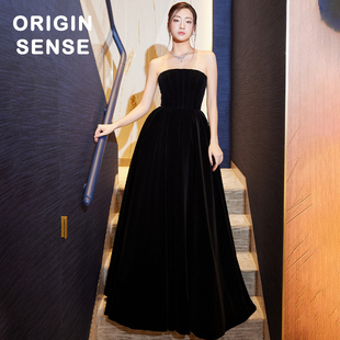 性感晚装黑色抹胸连衣裙气质长款宴会高级感名媛丝绒露肩晚礼服