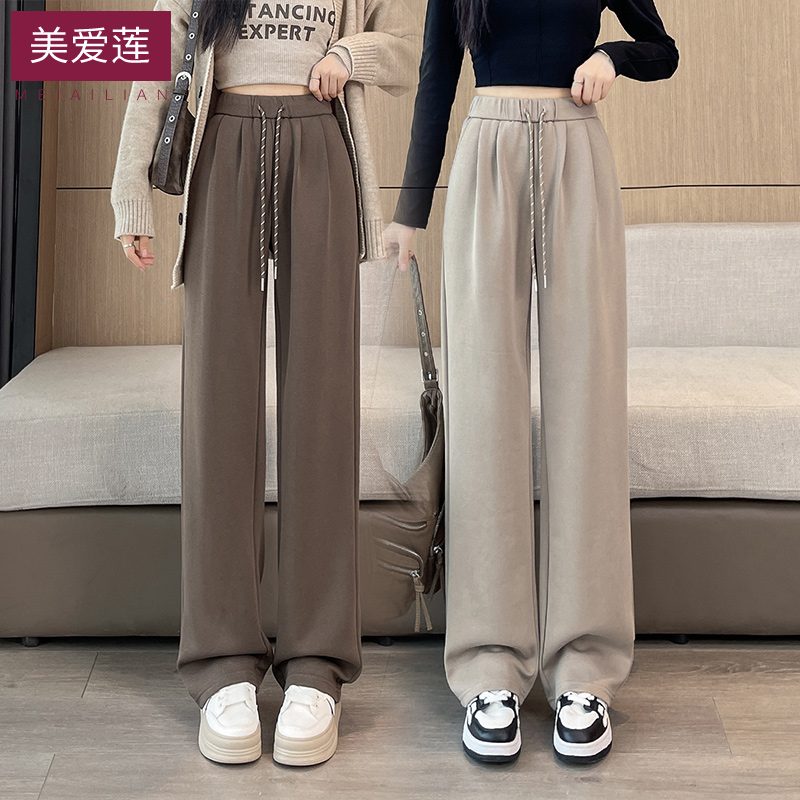 窄版阔腿裤裤秋冬休闲裤加绒高腰