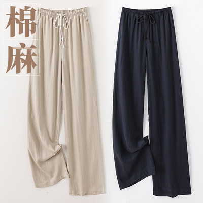 春夏棉麻阔腿裤女亚麻长裤薄款