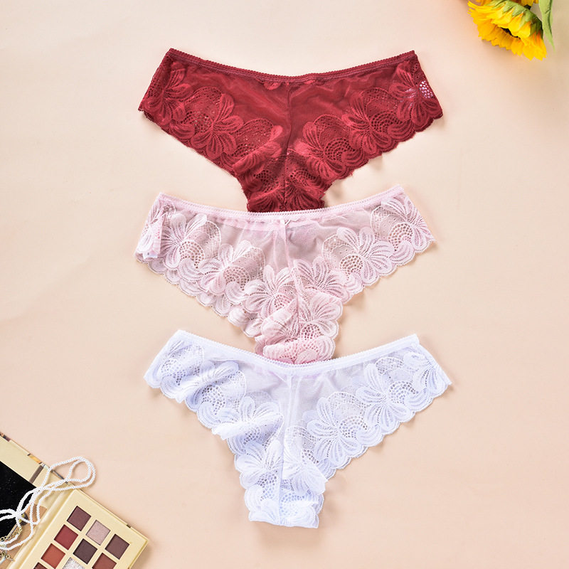 丁字裤女蕾丝花朵性感轻薄女士内裤痕低腰速干纯欲内裤女女丁字裤