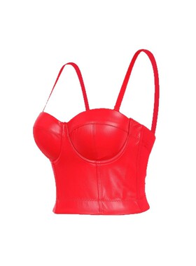 路秋国背心女夏外穿红色性感皮质抹胸吊带蹦迪裹胸DB露背装