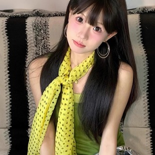 韩系黄色波点丝巾女夏季新款系脖薄款高级感时尚披肩外搭围巾装饰