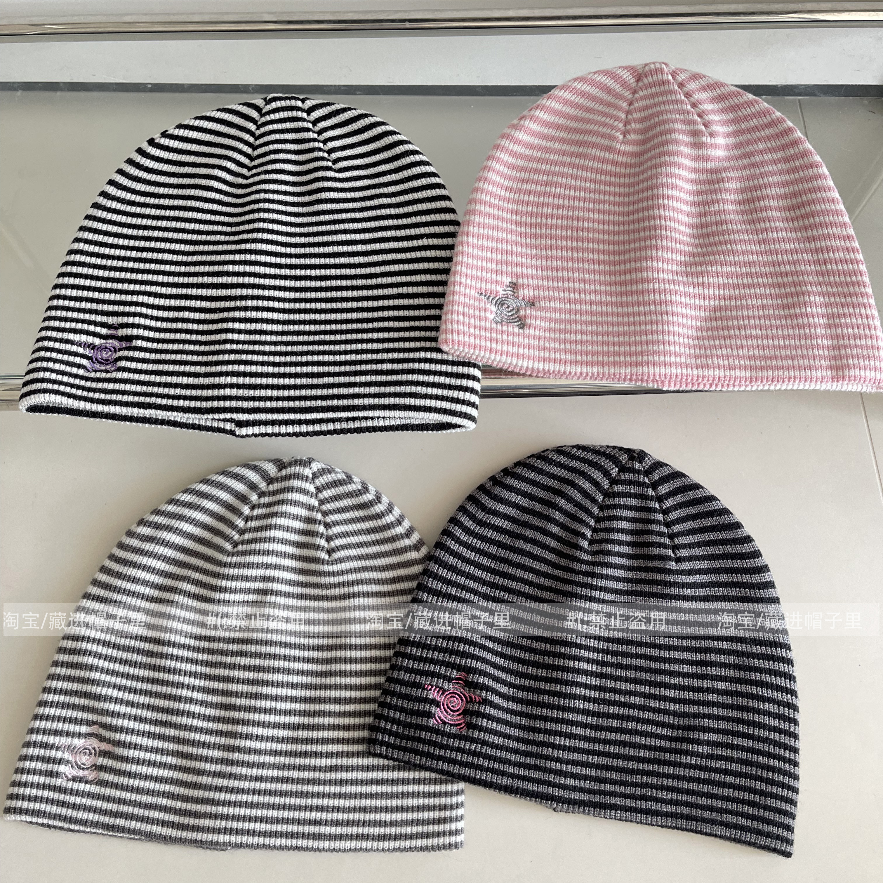 25秋冬韩国ins博主款星星条纹复古针织冷帽女辣妹大头围堆堆帽男