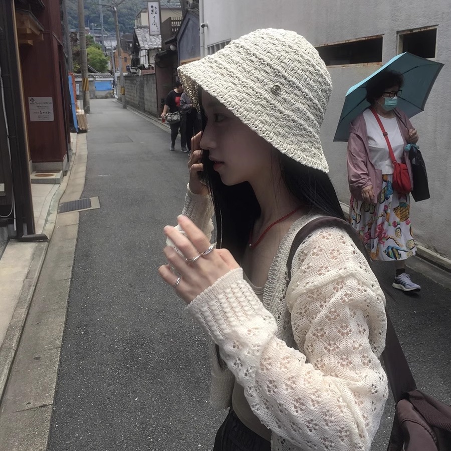 韩国小众设计ins草编渔夫帽女夏季镂空透气防晒遮阳帽盆帽显脸小