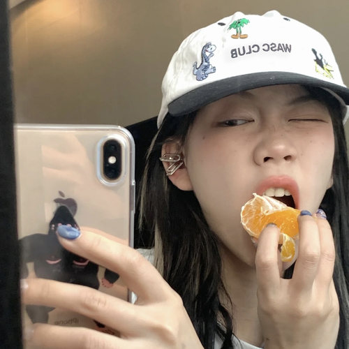 色做旧卡通图案童趣棒球帽女