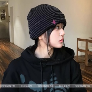 韩国webhouse星星条纹复古针织帽女25秋季 圆顶毛线帽冷帽男潮 新款