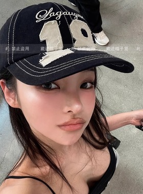 韩国ig博主款字母刺绣18贴布鸭舌帽女街头潮牌新款棒球帽情侣百搭