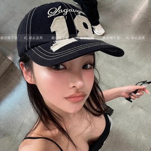 韩国ig博主款字母刺绣18贴布鸭舌帽女街头潮牌新款棒球帽情侣百搭