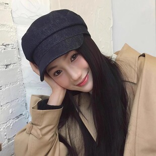 日韩系光板牛仔布复古时尚 百搭海军帽女英伦气质报童帽休闲鸭舌帽