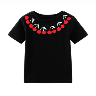 HERROYAL春夏法式樱桃女童童装短袖T恤纯棉姐妹装亲子洋气