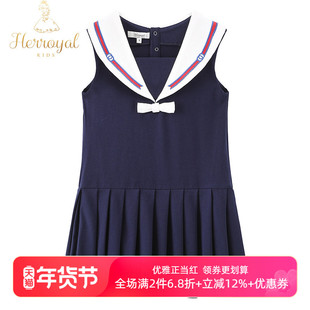 HERROYAL春夏童装中大童学生裙女童甜酷学院POLO裙夏百褶连衣裙