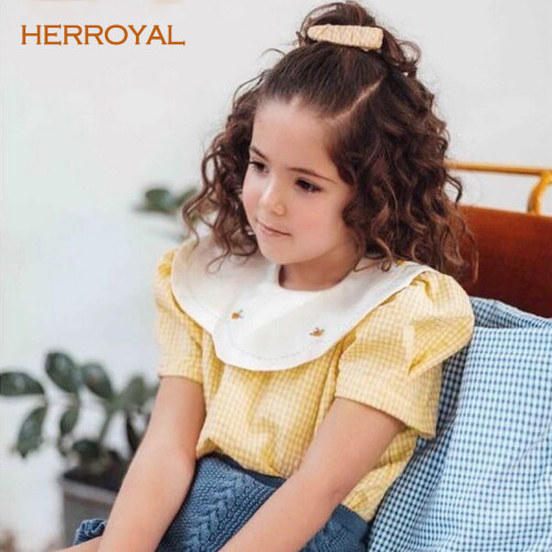 herroyal手工刺绣领泡泡袖衬衫
