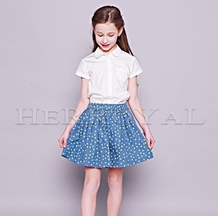 上衣裙子分开拍亲子 白衬衫 HERROYAL2025春夏学院女童儿童装 短袖