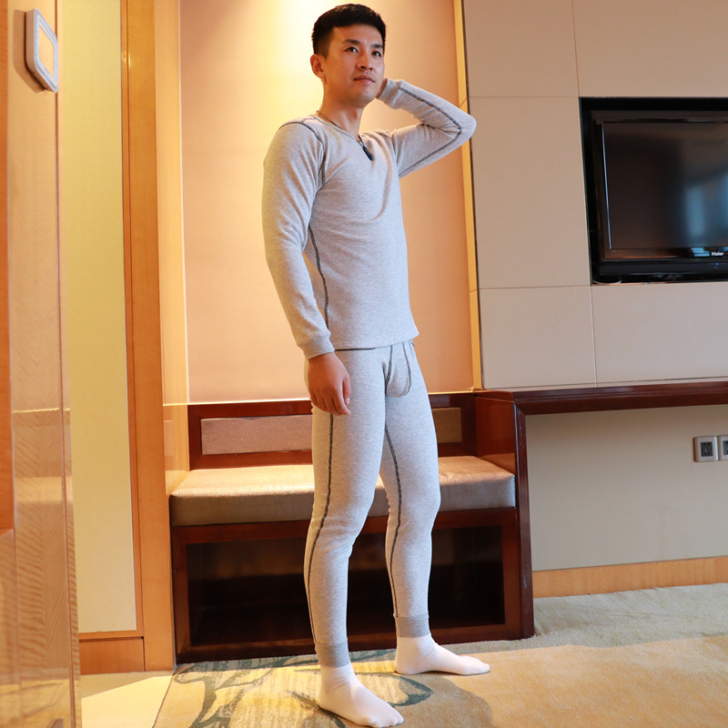 男士内衣纯棉加绒加厚保暖套装紧身圆领潮男土宝暖一全棉秋衣秋裤