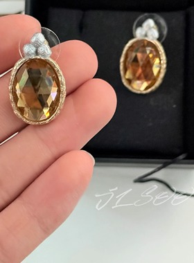 JLSOO美拉德虎眼石珍珠耳钉女气质精致水钻圆形耳饰