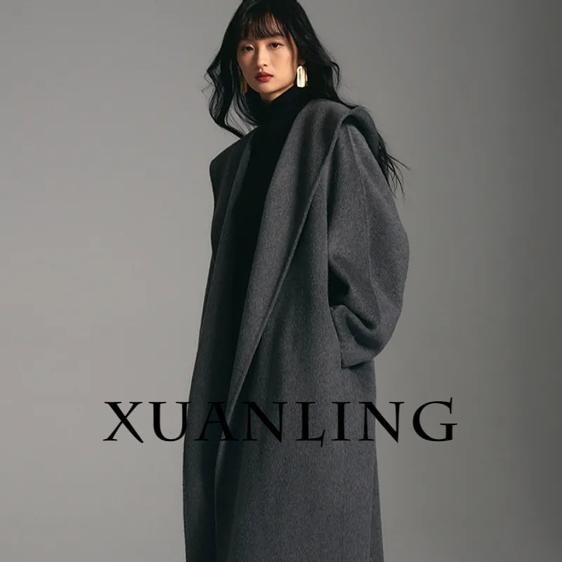 2025秋冬新款连帽羊毛呢外套女