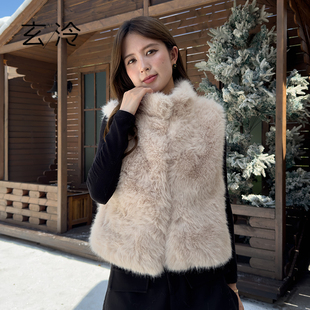 2025新款冬日御寒神器保暖短款加厚仿狐狸毛环保毛皮草马甲外套