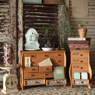 叁杉家居原创洛可可收腰木质抽屉柜复古桌面装饰柜手帐书桌收纳盒