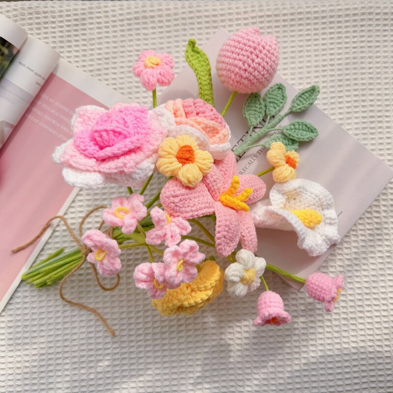 手工钩织毛线花朵成品仿真花