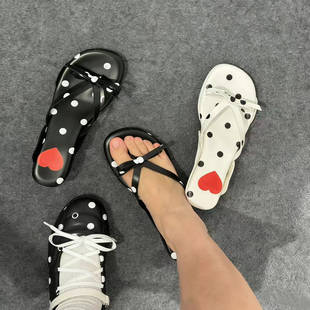 26ss新款波点夹脚蝴蝶结人字拖女外穿夏季小猫跟沙滩鞋低跟凉拖鞋
