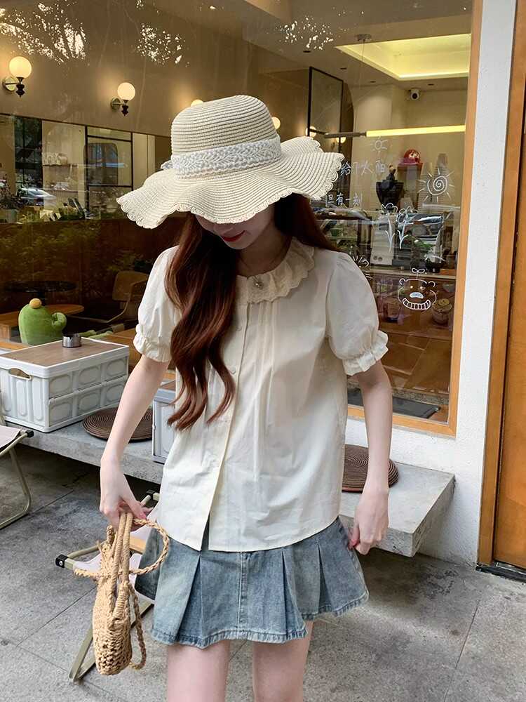 上衣娃娃领短袖夏季套装纯棉甜美