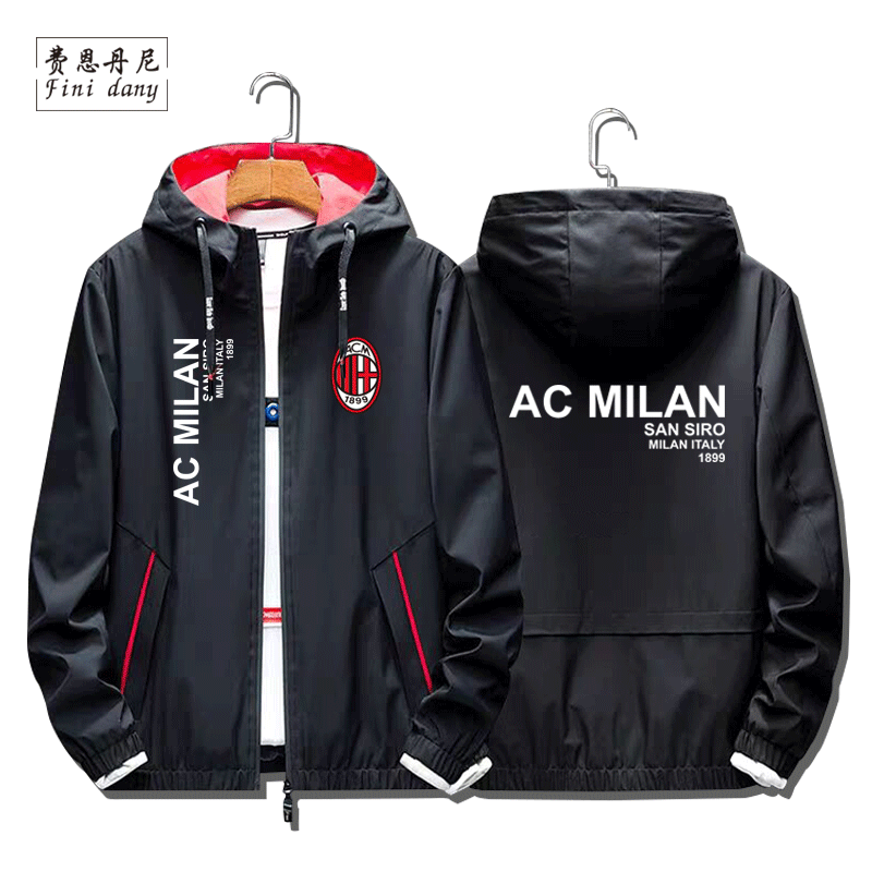 新款AC米兰Milan意甲足球连帽夹克外套衣服男女夹克大码情侣