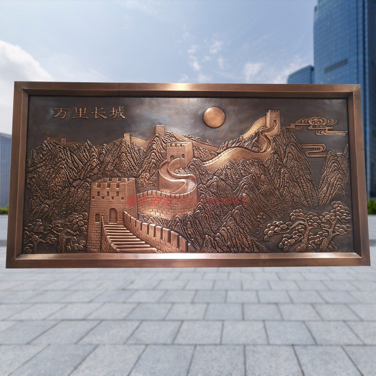铜板长城浮雕壁画手工锻造紫铜玄关装饰画黄铜红铜青铜效果铜浮雕