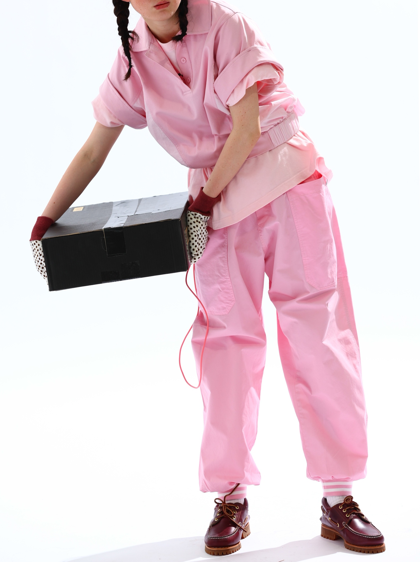 两色日系宽松长裤休闲裤