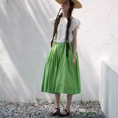 WOKERKER草木绿轻薄大摆半身裙