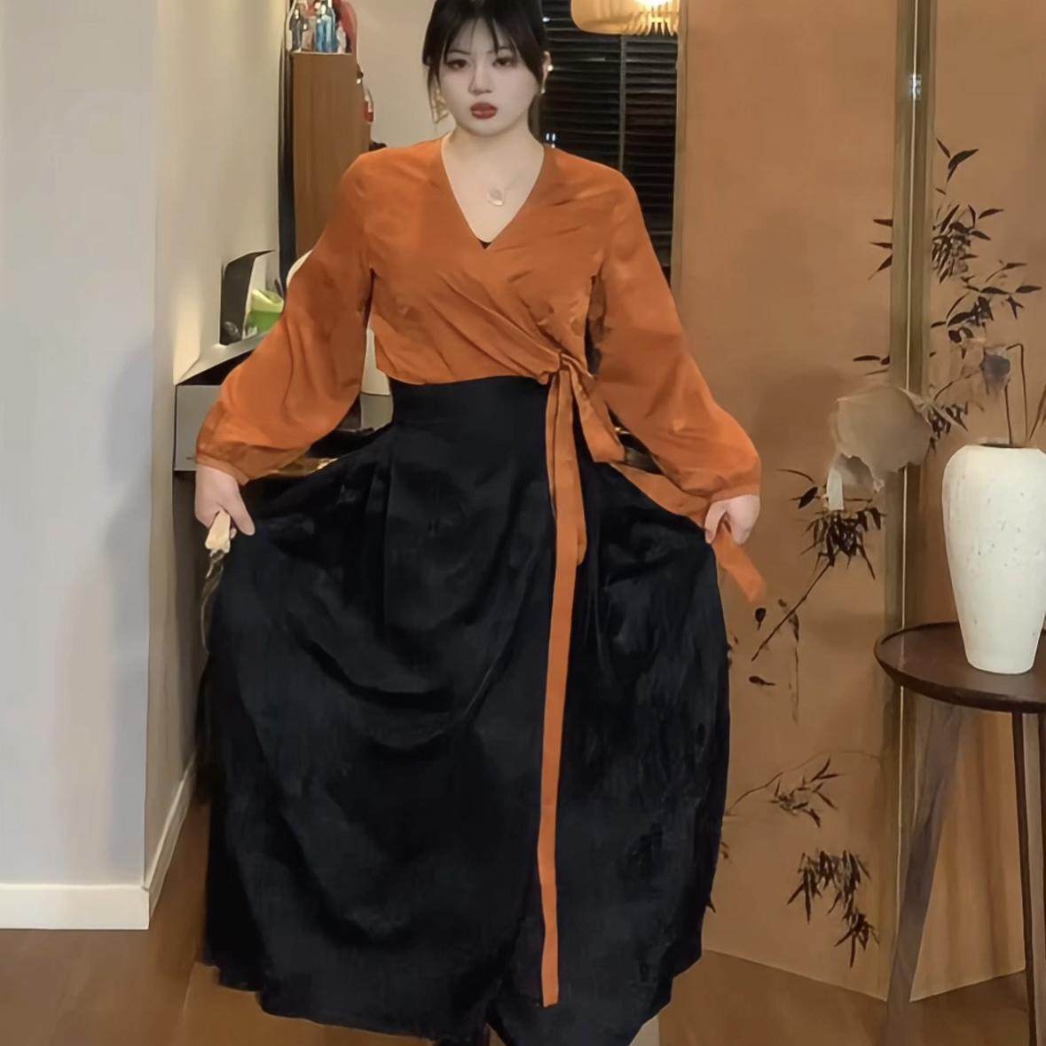 哒头STUDIO【赤檀道】微胖mm大码显瘦2023新款设计感修身连衣裙女