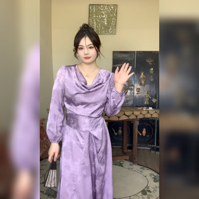 哒头.Studio【紫气东来】微胖mm大码2024新中式设计修身连衣裙