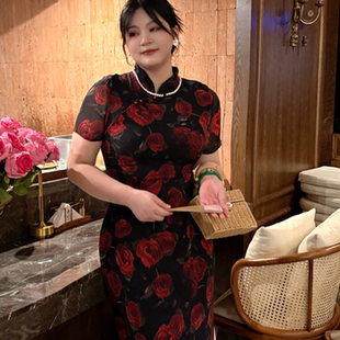 哒头.Studio 绝美复古旗袍敬酒显白连衣裙 夜玫瑰 微胖mm大码