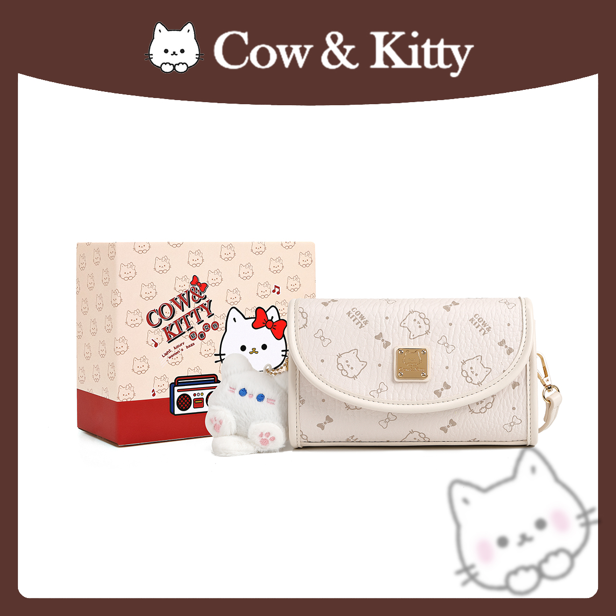 【刘叮当甄选】CowKitty/~ 青春女士盒子单肩斜挎包8020杏白