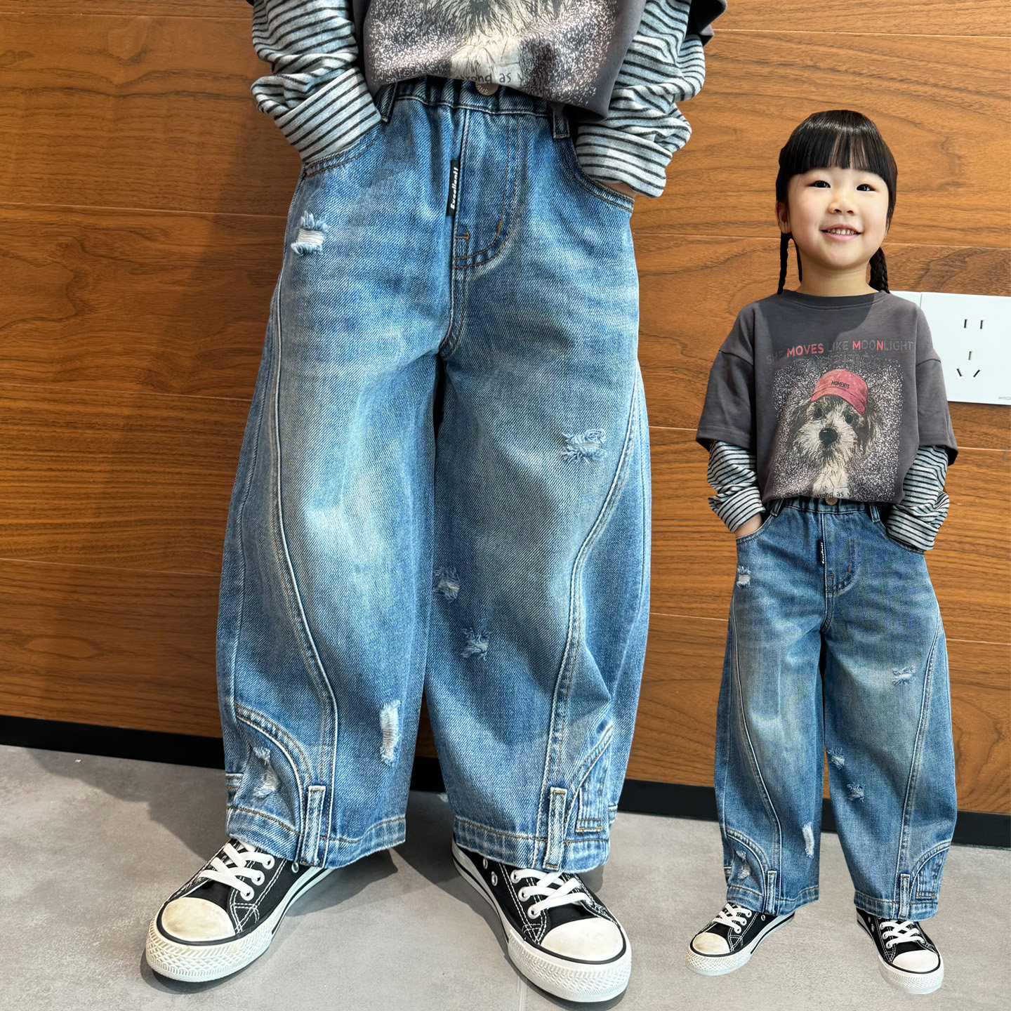 女童韩式阔腿牛仔裤子图片