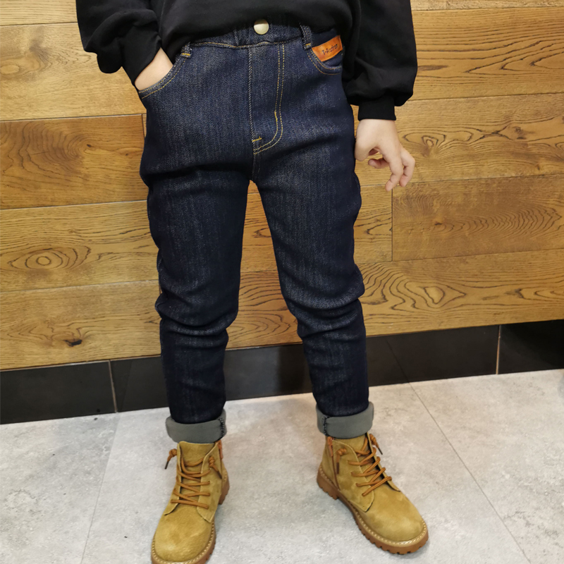 儿童加绒一体绒牛仔裤子小脚修身瘦版铅笔裤2025冬季新款男童长裤