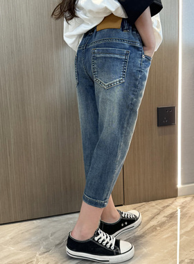 女童牛仔七分八分蓝色小脚修身铅笔裤2026夏季薄女孩宝宝儿童裤子