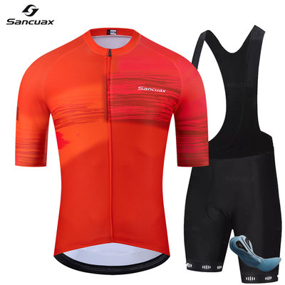 SANCUAX男子夏季短袖骑行服透气牛奶丝骑行上衣双箭头骑行裤套装