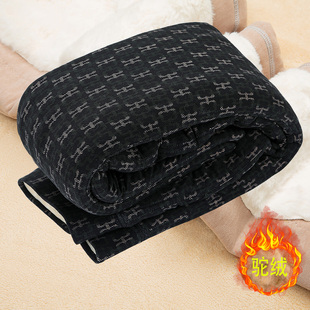 冬季中老年女驼绒棉裤加厚松紧高腰保暖加绒弹力外穿印花妈妈直筒