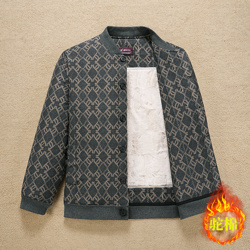 蒙驼冬季新款中老年男驼棉绒棉衣