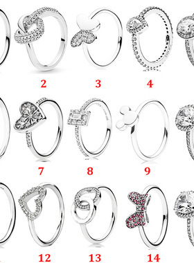 潘家S92纯银心意交织戒指蝴蝶结双环经典优雅泪滴单石戒指对戒