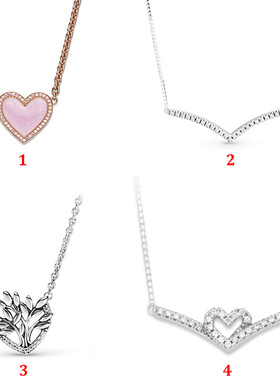 潘家S925纯银家族树粉色蜗纹爱心愿骨锁素链精致小众项链送女友